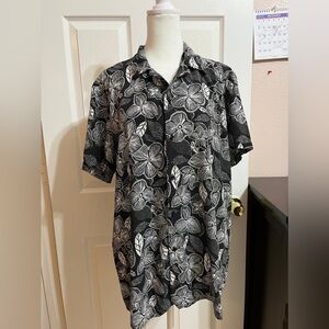 (D) Zara Man Black Hawaiian style button down shirt with white flowers